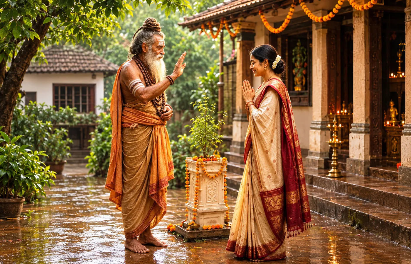 संकल्प की यात्रा के दौरान संत का आशीर्वाद प्राप्त करती <strong>शिवानी सिंह</strong>